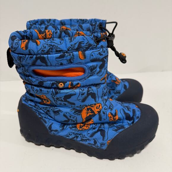 Bogs Other - Bogs Youth Kids B Moc Snow Boots Sherpa Lined Dino Print Blue Orange Size 2